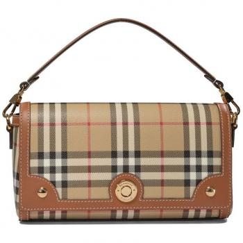 Handbag Burberry Note Piccola in Tela Check Briar Brown