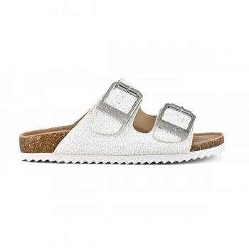 Sandalo bianco con dettagli glitter e fibbie