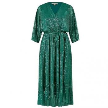 Robes wrap midi en sequins verts – Yumi Yumi – Taille EU 42 (UK 14)