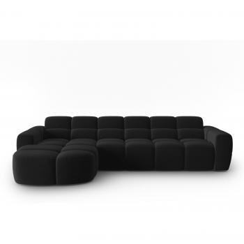 Canapé d’Angle Noir en Tissu Velours Micadoni – 4 Places