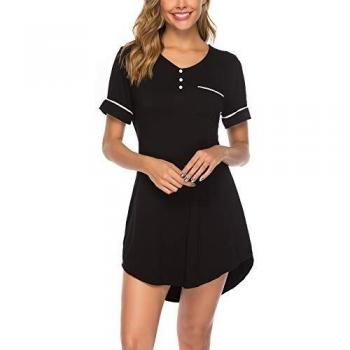 Vestito Notturno ABirdon – Cotone Donna, Scollo a V, Maniche Corte