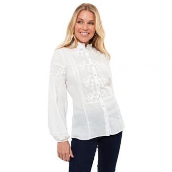 Frilly-Neck Embroidered Long-Sleeve Shirt, Off White – Joe Browns Women