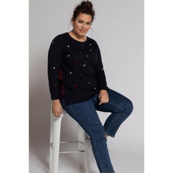 Embroidered Dot Lace-Up Side Sweater for Plus Size Women, Blue, Size 20/22, Synthetic Fibers/Cotton