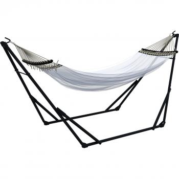 Supporto per Amaca Outsunny 120kg max con Amaca e Borsa Incluse, in Metallo, 263x89x100 cm, Nero e Bianco Aosom