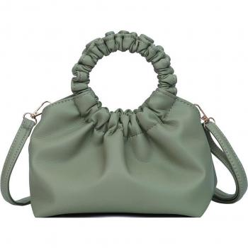 Women’s Pleated Round Handle Shoulder Bag in PU Leather