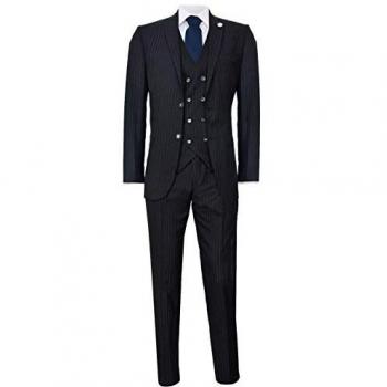 TruClothing Men's Black Pinstripe 3 Piece Suit