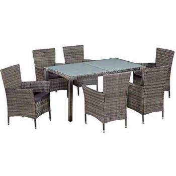 7-tlg. Garten-essgruppe Mit Auflagen Poly Rattan Grau
