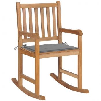 Silla mecedora de madera de teca con cojín gris