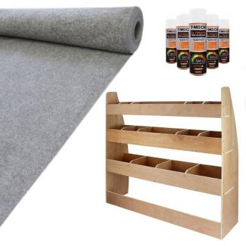 T-MECH Camper Van Lining Carpet 11m2 Silver Grey 4 Way Super Stretch & Citroen Berlingo Van Racking Plywood Tool Storage Utility Ply Toolbox Transporter