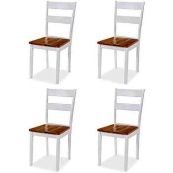 Juego de 4 Sillas de Comedor Madera Maciza de Caucho Blanco