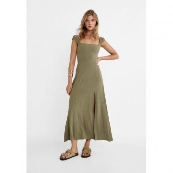 Stradivarius Leinen-Mix Maxikleid in Khaki mit überkreuztem Rücken M