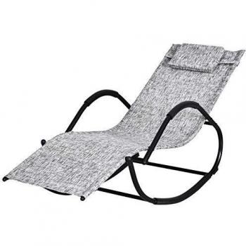 Outsunny Chaise Longue à Bascule avec Repose-Pied Appuie-Tête Métal Anticorrosion Design Ergonomique Gris
