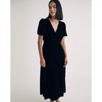 Nobody's Child Sophisticated Black Velvet Midaxi Dress 18