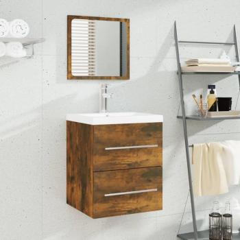 Smoked Oak Vanity Cabinet with Built-in Sink