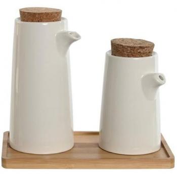 Trío de Aceiteras con Vinagrera en Gres y Bambú Blanco