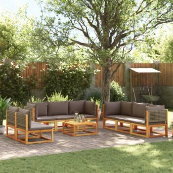 Set Divano Giardino 9 pz con Cuscini in Legno Massello di Acacia