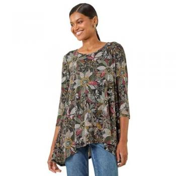 Women's Floral Puff Print Stretch T-Shirt – Green, Size 18