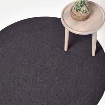 Coton tissé plat, tapis rond noir – 120 cm