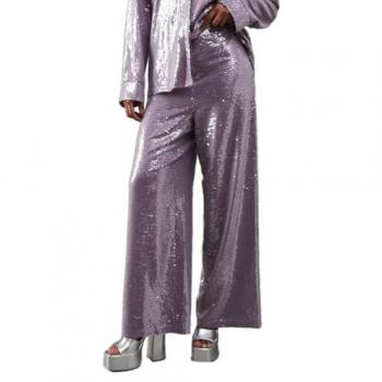 Lilac Sequin High Waist Straight Leg Trousers for Women