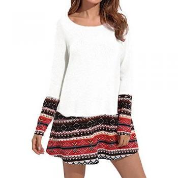 CNFIO Mujer Top de Moda Cuello Redondo Manga Larga Talla Grande