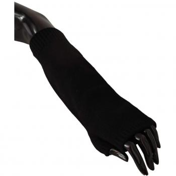 Black Knitted Fingerless Elbow Length Gloves