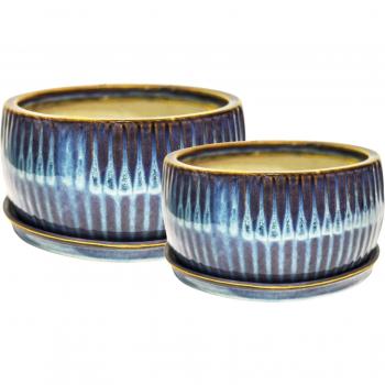 Round Reactive Glaze Bonsai Pots Set of 2
