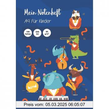 Mein Notenheft A4 Für Kinder: Extra Große Notensysteme │blau │100 Seiten │din A4 │90 G/m²