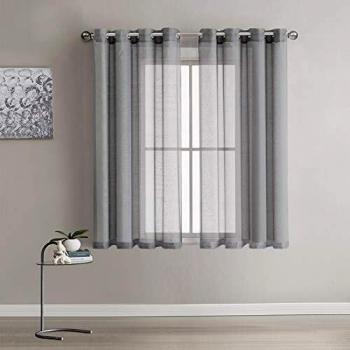 Lalafancy Fenster Gardinen Grau, Voile Vorhänge mit Ösen, 2 Stücke 175 x 140 cm