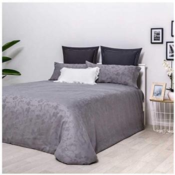 Funda Nórdica Jacquard Floral Gris Algodón 100% con Fundas de Almohada para Cama de 180 cm