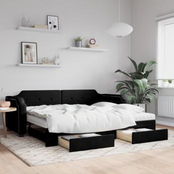 Sofá cama nido estilo moderno, tela negra, 80 cm × 200 cm, con espacio de almacenaje – Maison Exclusive
