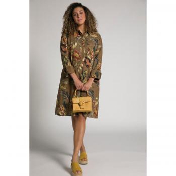 Plus Size Brown Leaf Print Linen Dress, Women, Size 16/18