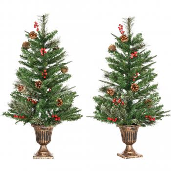Pack De 2 Árboles De Navidad Homcom 110 Ramas Con Bayas Y Piñas