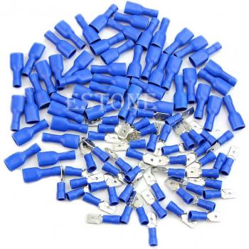 100PCS Blue Insulated Spade Electrical Terminal Kit