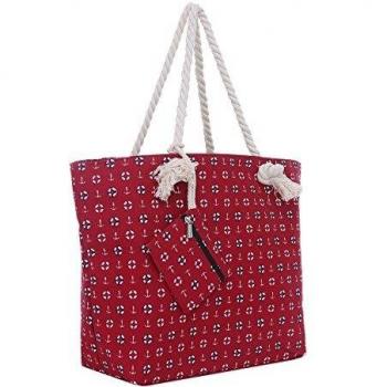 DonDon Borsa da spiaggia grande con chiusura zip 58 x 38 x 18 cm Shopper stile marinaro rosso