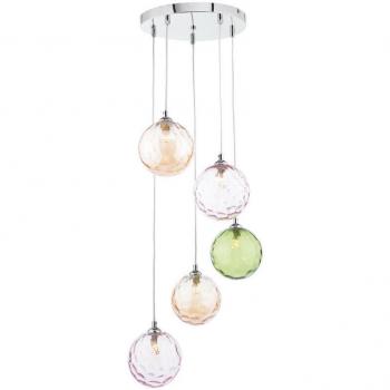 Dar Lighting Chromed 5-Light Pendant with Rainbow Glass