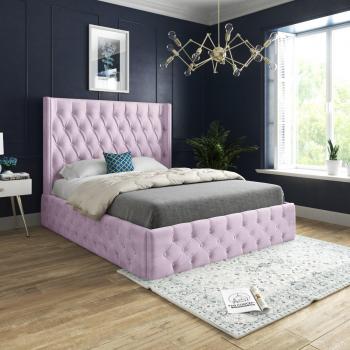 Casani Pink Velvet Winged Bed Frame