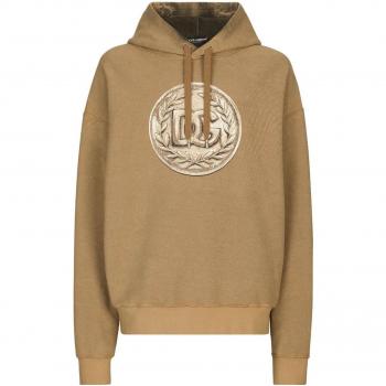 Hoodie by Dolce & Gabbana for Men in Beige with Rubber Effect Logo (Size: L)