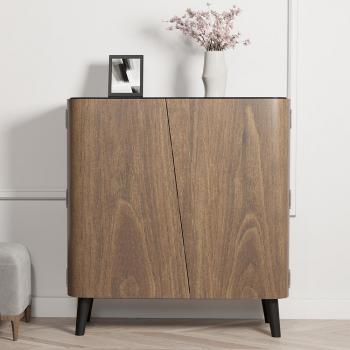 Walnut Shoe Storage Unit with 5 Shelves and 2 Doors