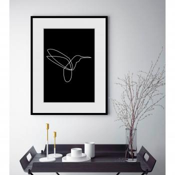 Queence Black‑White Bird Art „Flash“ – 1 Stück, HD Poster + Rahmen