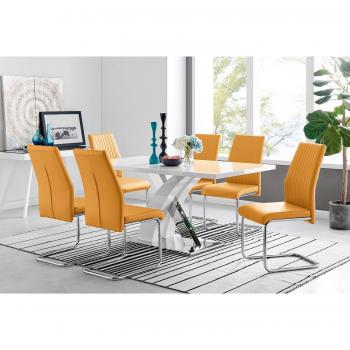 Atlanta Modern High Gloss White Dining Table with 6 Lorenzo Chairs Set