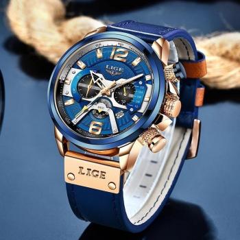 Orologio da Uomo LIGE Top Brand Blu/Oro