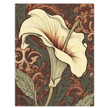 Pastel White Cala Lily Canvas – Art Nouveau Design