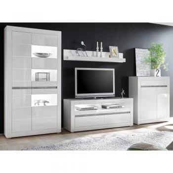Furn.Design Wohnwand Nobile in Hochglanz weiß mit Stone Design grau