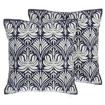 Coussin décoratif motif damassé bleu 45x45cm