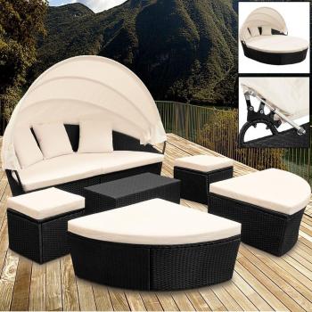 Lettino prendisole con tetto pieghevole in polyrattan 226cm