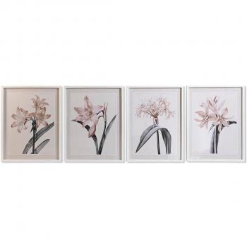 Cuadro Decorativo Cristal Abedul 55 x 70 x 2,5 cm Flores (4 Piezas)