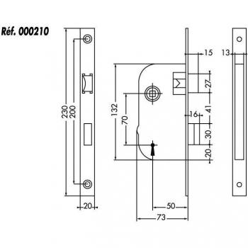 Serrure à larder 4G droite, axe 50 mm, fouillot équerre, bout rond noir – JPM 000210‑02‑1X