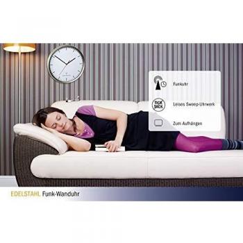 TFA Dostmann Funk-Wanduhr 60.3521.02, Edelstahl, leises Uhrwerk