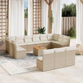 Canapés de terrasse 14 pcs beige en résine tressée avec coussins