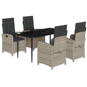 Piatto da Esterno 5pezzi con Cuscini in Polyrattan Grigio Chiaro